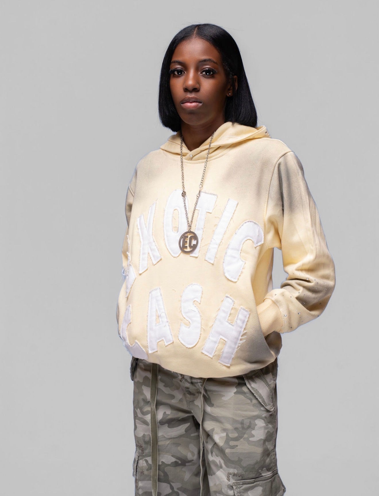 Cream Distressed Hoodie